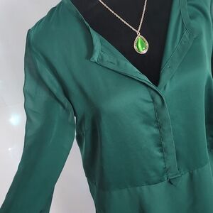 Metaphor Women's Size Medium M Dark Green Sheer Long Sleeve Blouse